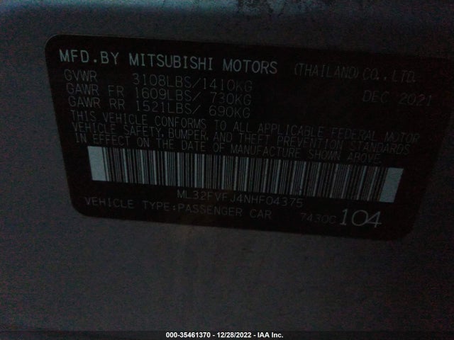 2022 Mitsubishi Mirage, VIN: ML32FVFJ4NHF04375