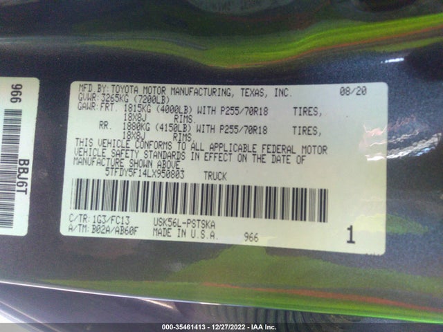 2020 Toyota Tundra, VIN: 5TFDY5F14LX950803