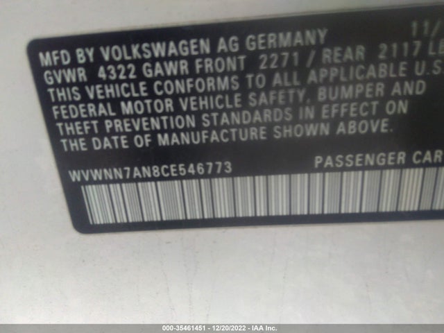 WVWNN7AN8CE546773 Volkswagen Cc R-line