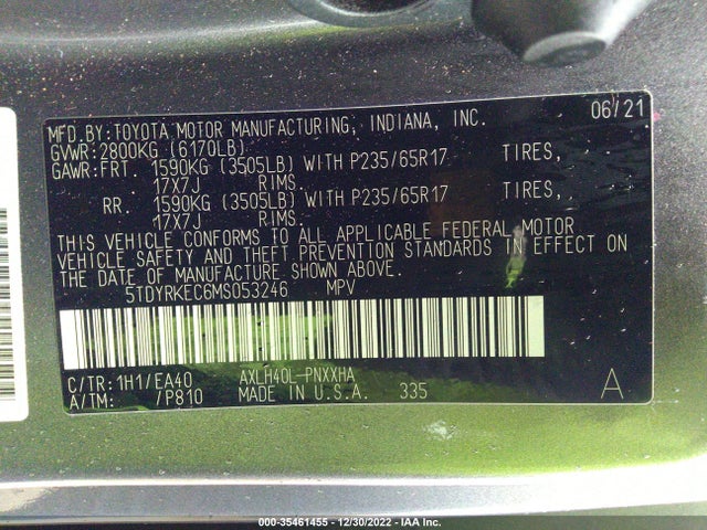 2021 Toyota Sienna, VIN: 5TDYRKEC6MS053246