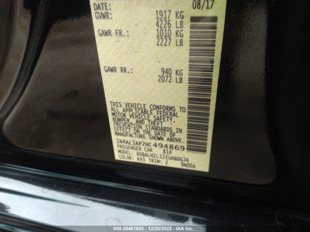 2017 NISSAN ALTIMA 2.5 SR VIN: 1N4AL3AP2HC494869