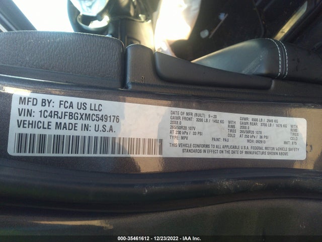 1C4RJFBGXMC549176 Jeep Grand Cherokee 80th Anniversary
