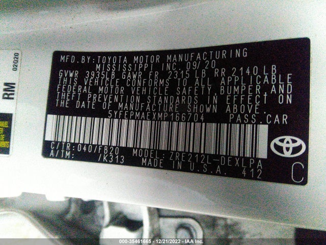 2021 Toyota Corolla, VIN: 5YFEPMAEXMP166704