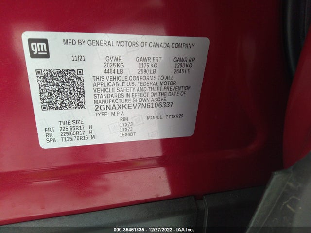 Chevrolet EQUINOX LT 2022 2GNAXKEV7N6106337 Image 9