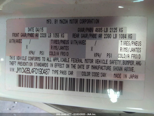 2015 Mazda 5, VIN: JM1CW2BL4F0190487