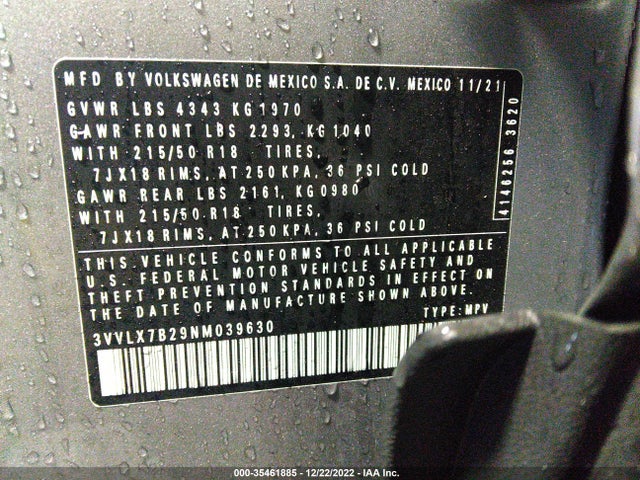 2022 Volkswagen Taos, VIN: 3VVLX7B29NM039630