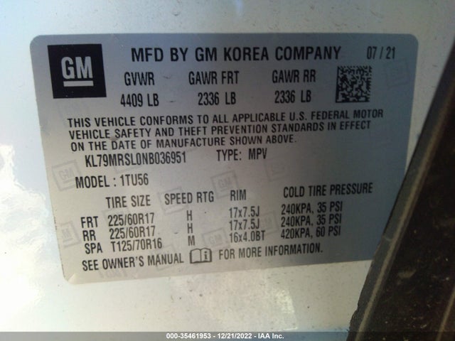 2022 Chevrolet Trailblazer, VIN: KL79MRSL0NB036951
