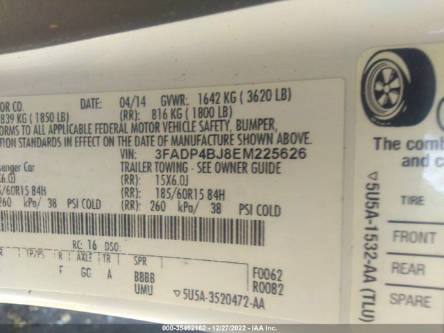 2014 FORD FIESTA SE VIN: 3FADP4BJ8EM225626