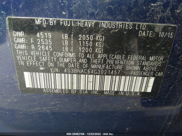 4S3BNAC64G3021457 Subaru Legacy 2.5i Premium