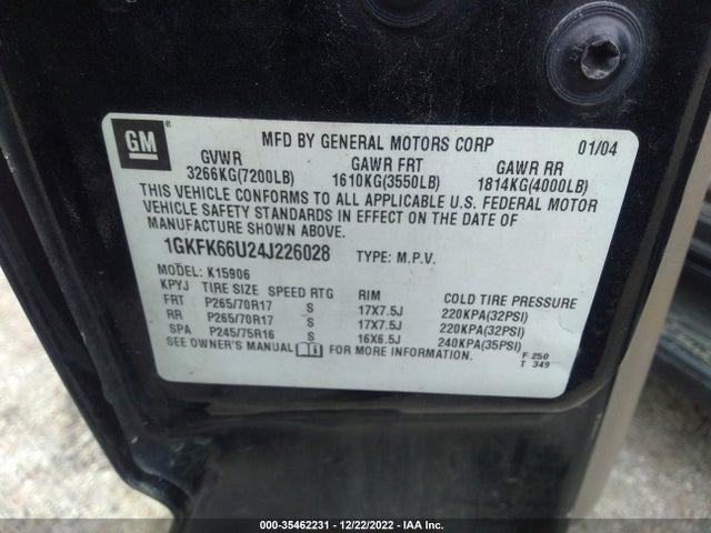 GMC YUKON XL DENALI 2004 1GKFK66U24J226028 Image 10