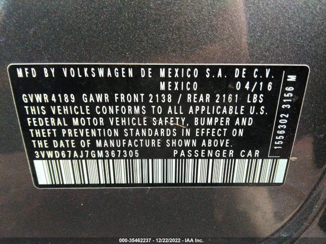 3VWD67AJ7GM367305 Volkswagen Jetta Sedan 1.4t Se W/connectivity