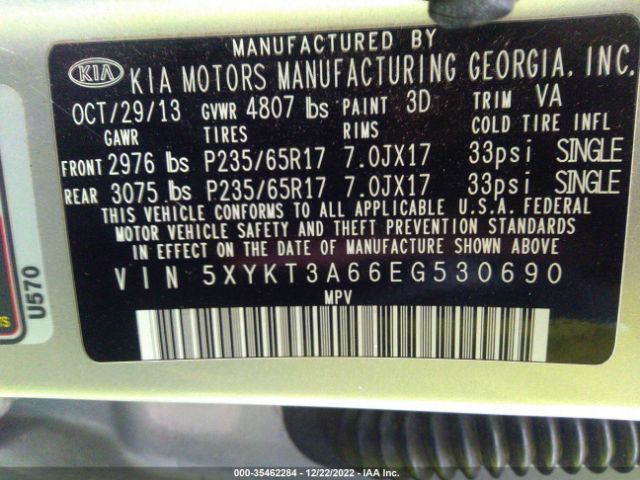5XYKT3A66EG530690 KIA SORENTO LX