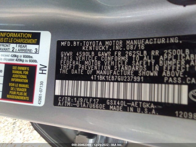 2016 Toyota Avalon, VIN: 4T1BK1EB7GU237991