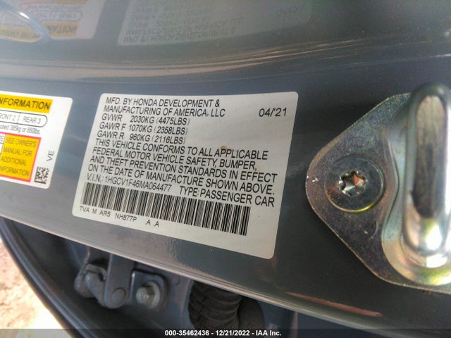 2021 Honda Accord, VIN: 1HGCV1F46MA064477
