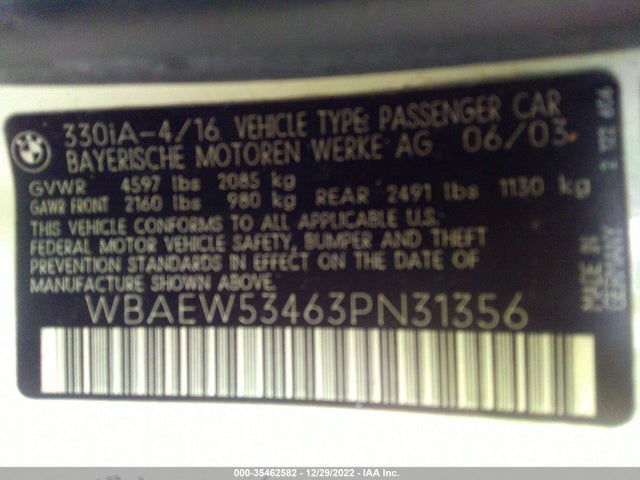 BMW 3 Series 330xi 2003 WBAEW53463PN31356 Image 9