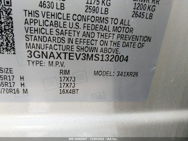 Chevrolet EQUINOX LT 2021 3GNAXTEV3MS132004 Image 9