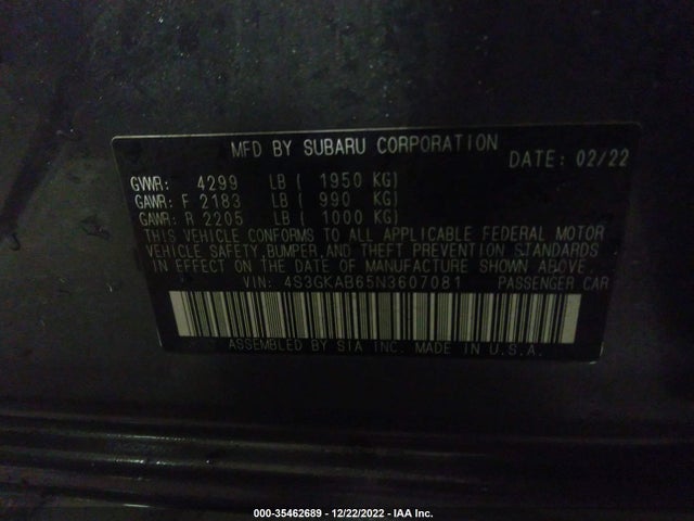 Subaru Impreza 2022 4S3GKAB65N3607081 Image 9