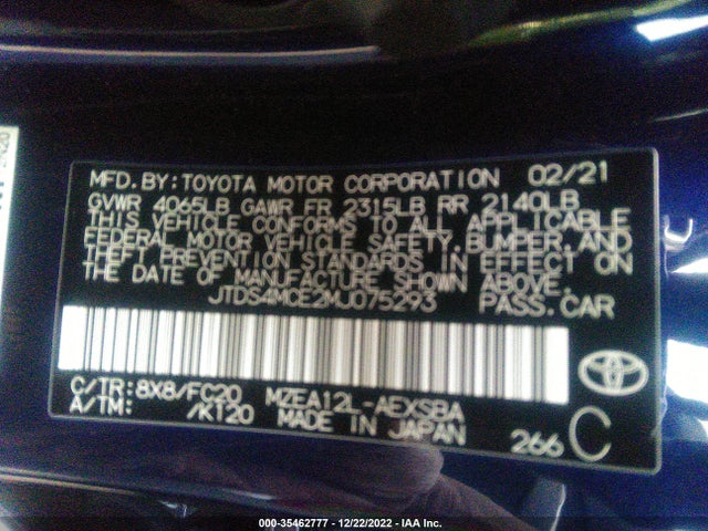 2021 TOYOTA COROLLA SE/NIGHTSHADE/APEX SE VIN: JTDS4MCE2MJ075293