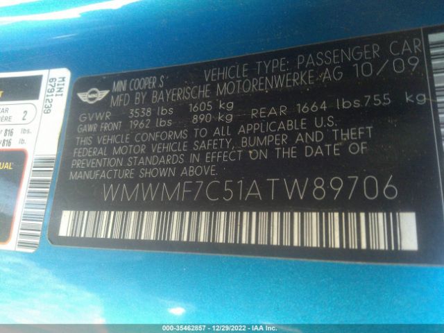 WMWMF7C51ATW89706 Mini Cooper Hardtop S