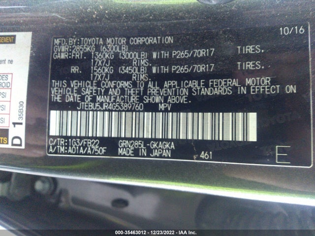 2016 Toyota 4Runner, VIN: JTEBU5JR4G5389760