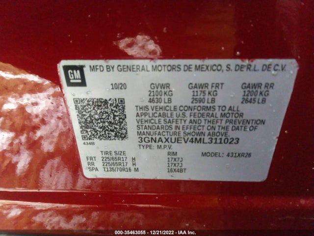 Chevrolet EQUINOX LT 2021 3GNAXUEV4ML311023 Image 9