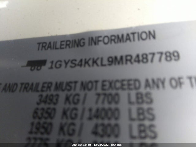 1GYS4KKL9MR487789 Cadillac Escalade Esv Premium Luxury