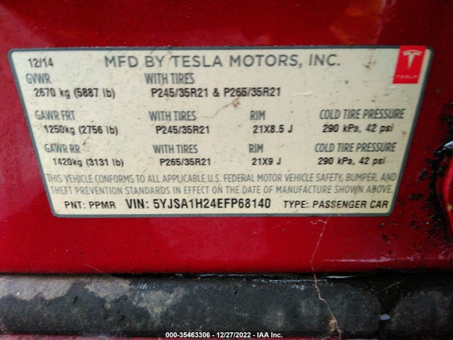 Tesla MODEL S 2014 5YJSA1H24EFP68140 Image 9