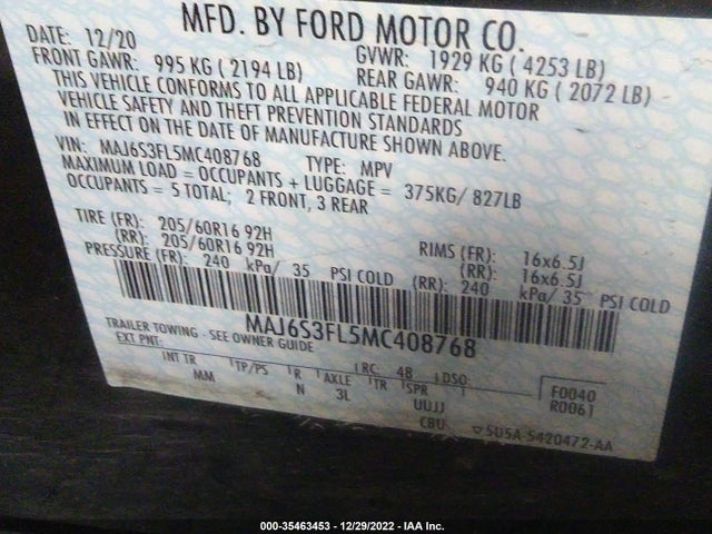 2021 Ford Ecosport, VIN: MAJ6S3FL5MC408768