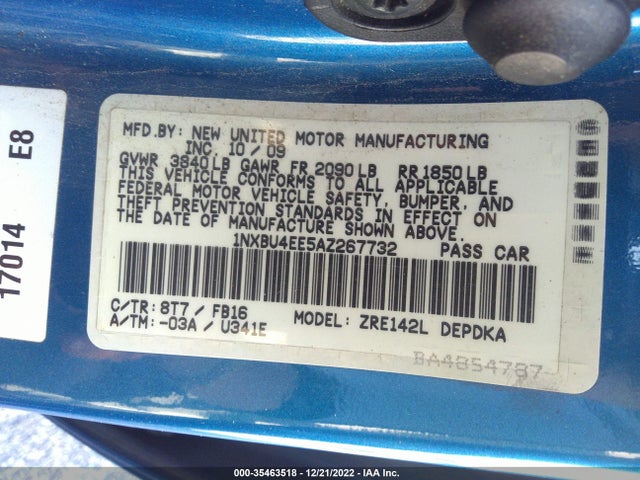 2010 TOYOTA COROLLA VIN: 1NXBU4EE5AZ267732