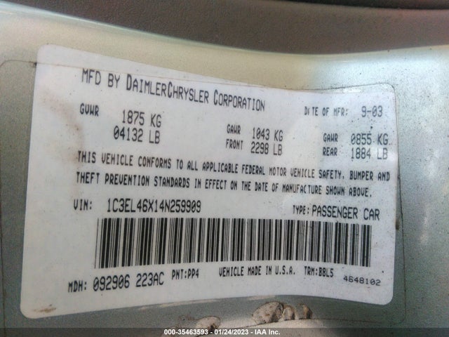 Chrysler Sebring 2004 1C3EL46X14N259909 Image 11
