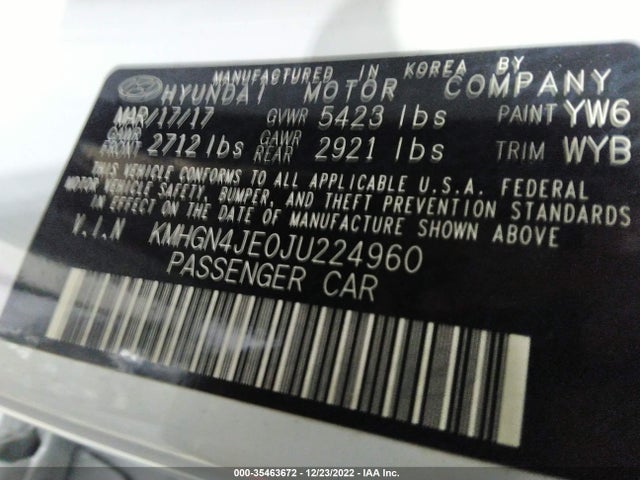 2018 Genesis G80, VIN: KMHGN4JE0JU224960