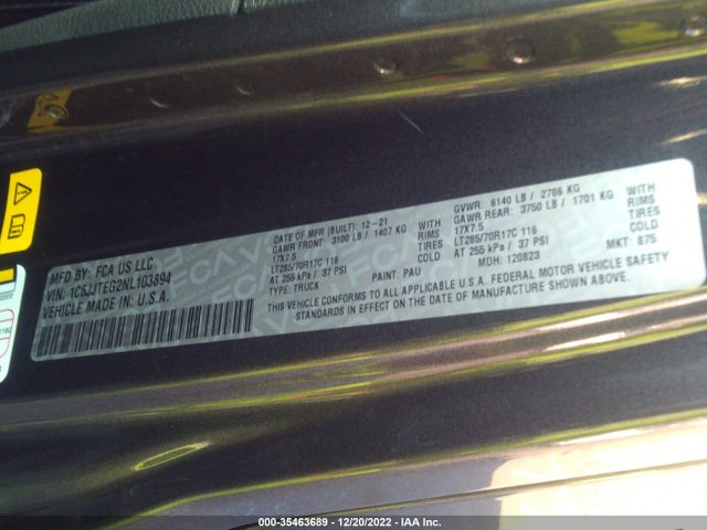 2022 Jeep Gladiator, VIN: 1C6JJTEG2NL103894