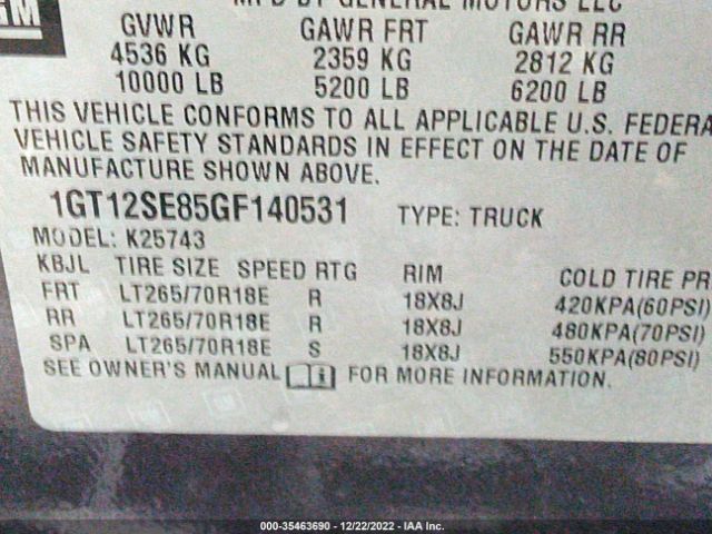1GT12SE85GF140531 GMC Sierra 2500hd Sle