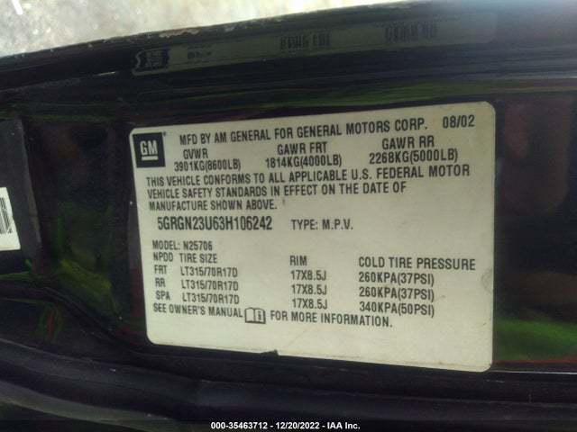 5GRGN23U63H106242 Hummer H2