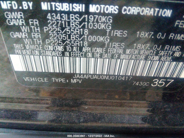 JA4APUAU0NU010417 Mitsubishi Outlander Sport Es/le/s/be