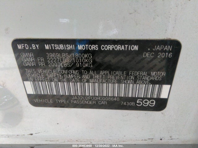 JA32U2FU0HU008640 Mitsubishi Lancer Es/le