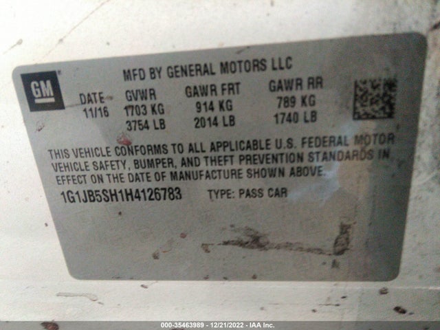 Chevrolet SONIC LS 2017 1G1JB5SH1H4126783 Image 9