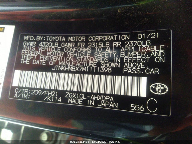 2021 TOYOTA C-HR LE/XLE/LIMITED/NIGHTSHADE VIN: JTNKHMBX7M1111398