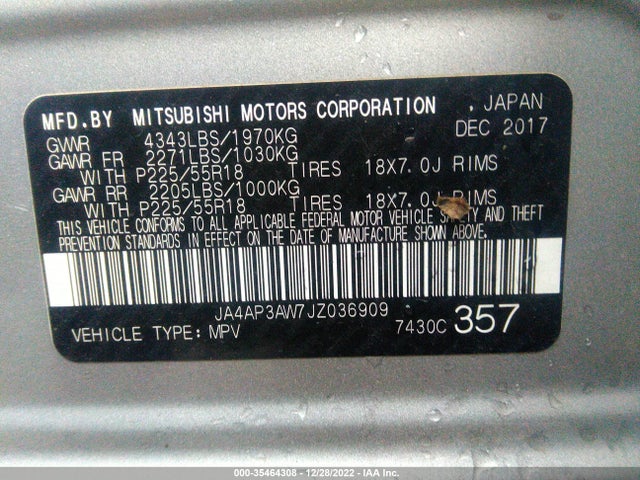 JA4AP3AW7JZ036909 Mitsubishi Outlander Sport Se 2.4