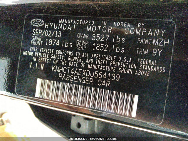2013 HYUNDAI ACCENT GLS VIN: KMHCT4AEXDU564139