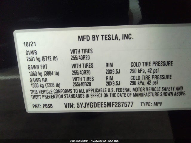 Tesla Model Y Long Range 2021 5YJYGDEE5MF287577 Image 9