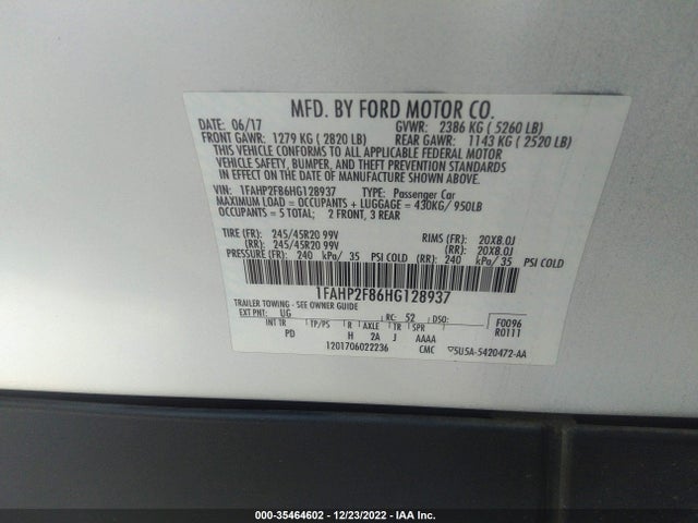 2017 Ford Taurus, VIN: 1FAHP2F86HG128937