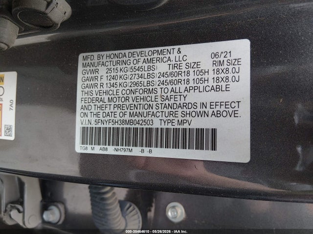 5FNYF5H38MB042503 Honda Pilot 2wd Ex