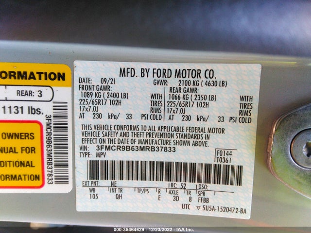 2021 Ford Bronco, VIN: 3FMCR9B63MRB37833