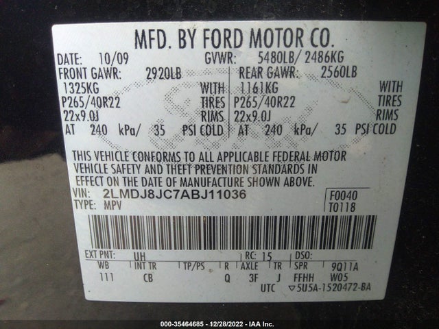 Lincoln MKX 2010 2LMDJ8JC7ABJ11036 Image 10