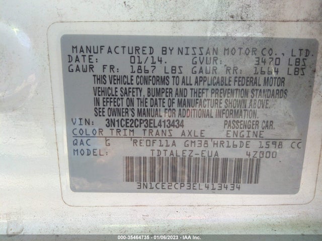 2014 NISSAN VERSA NOTE SV VIN: 3N1CE2CP3EL413434