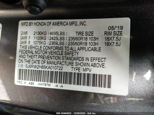 Honda Cr-v Ex-l 2019 5J6RW2H85KA010722 Image 9