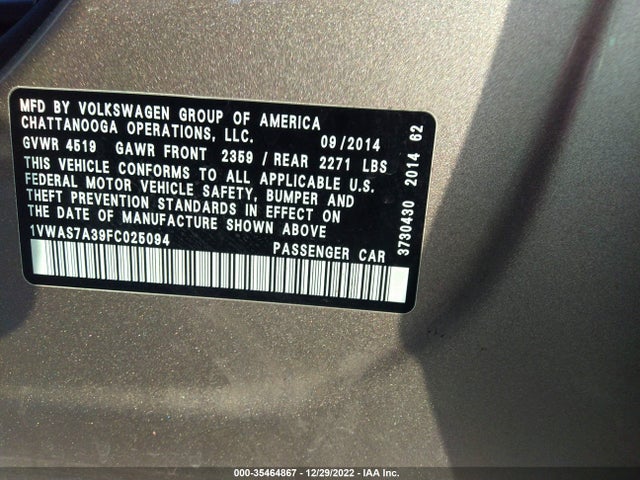 Volkswagen Passat 1.8t S 2015 1VWAS7A39FC025094 Image 10
