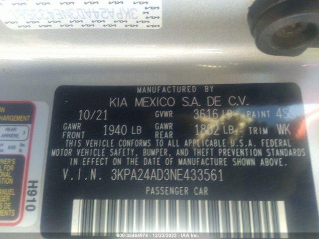 2022 Kia Rio, VIN: 3KPA24AD3NE433561