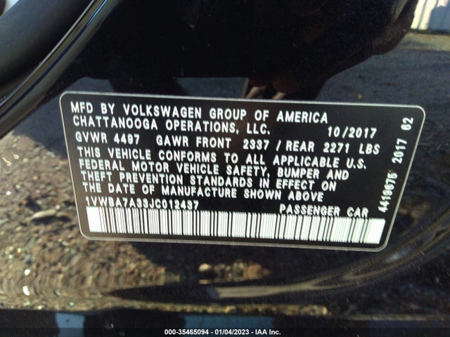 2018 Volkswagen Passat, VIN: 1VWBA7A33JC012437